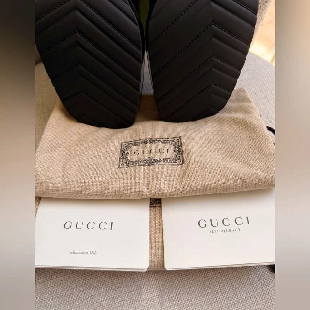 GUCCI Black Slip On Rubber Sandal Short Stack Heel EU 39